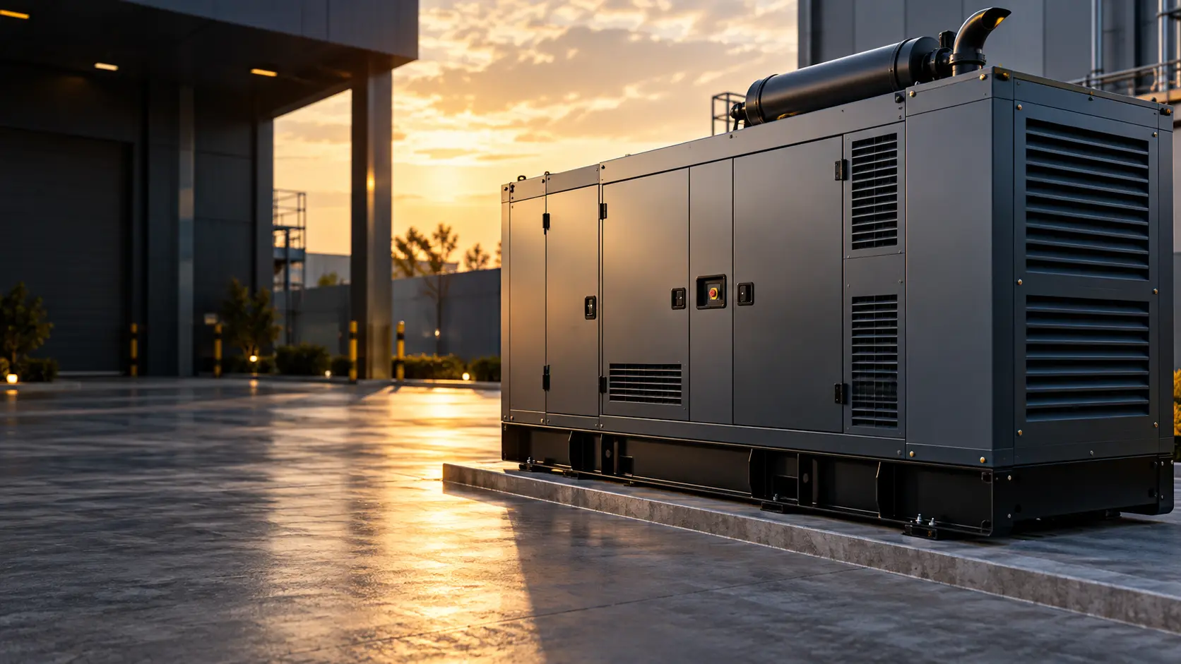 Enclosed industrial generator set ready for installation